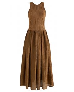 Knit Splicing Texture Sleeveless Dress in Brown