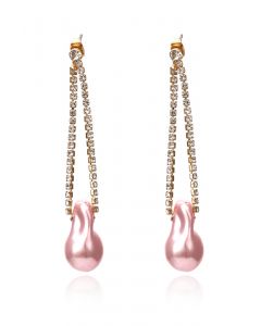 Irregular Pearl Diamond Drop Earring in Pink