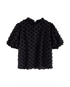 Cotton Candy Short Bubble Sleeve Dolly Top in Black