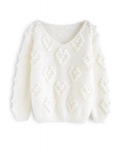 Suéter decote em V em tricot Your Love em branco