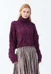 Suéter de tricô com trança e gola alta em Berry