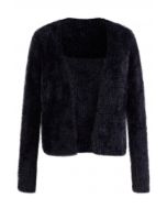 Extra Soft Fuzzy Knit Cami Top and Cardigan Set in Black