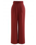 Calça confortável com drapeado de fita cruzada em vermelho ferrugem