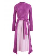 Vestido de malha Hi-Lo com pregas frontais e cinto em violeta