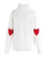 Suéter de malha com patch de coração e alma em branco